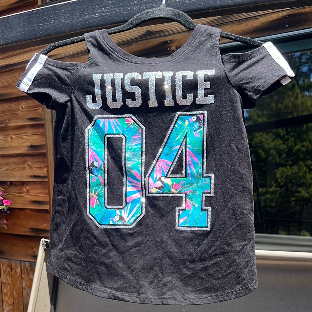 Justice Black Cold Shoulder Graphic Tees